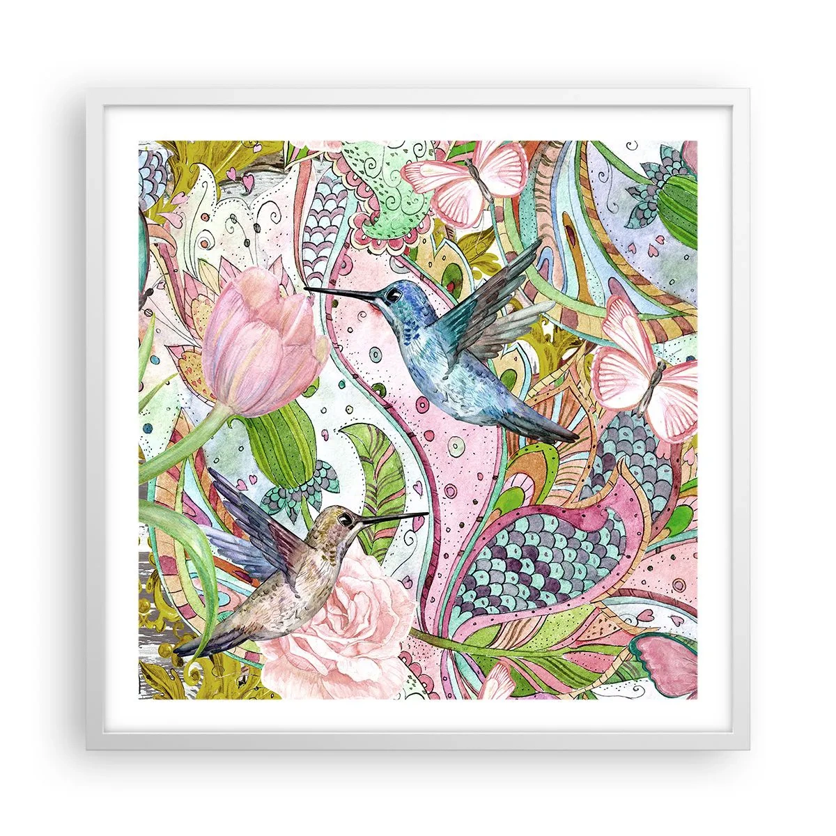 Pôster em moldura branca - Emaranhados em trepadeiras - 60x60 cm
