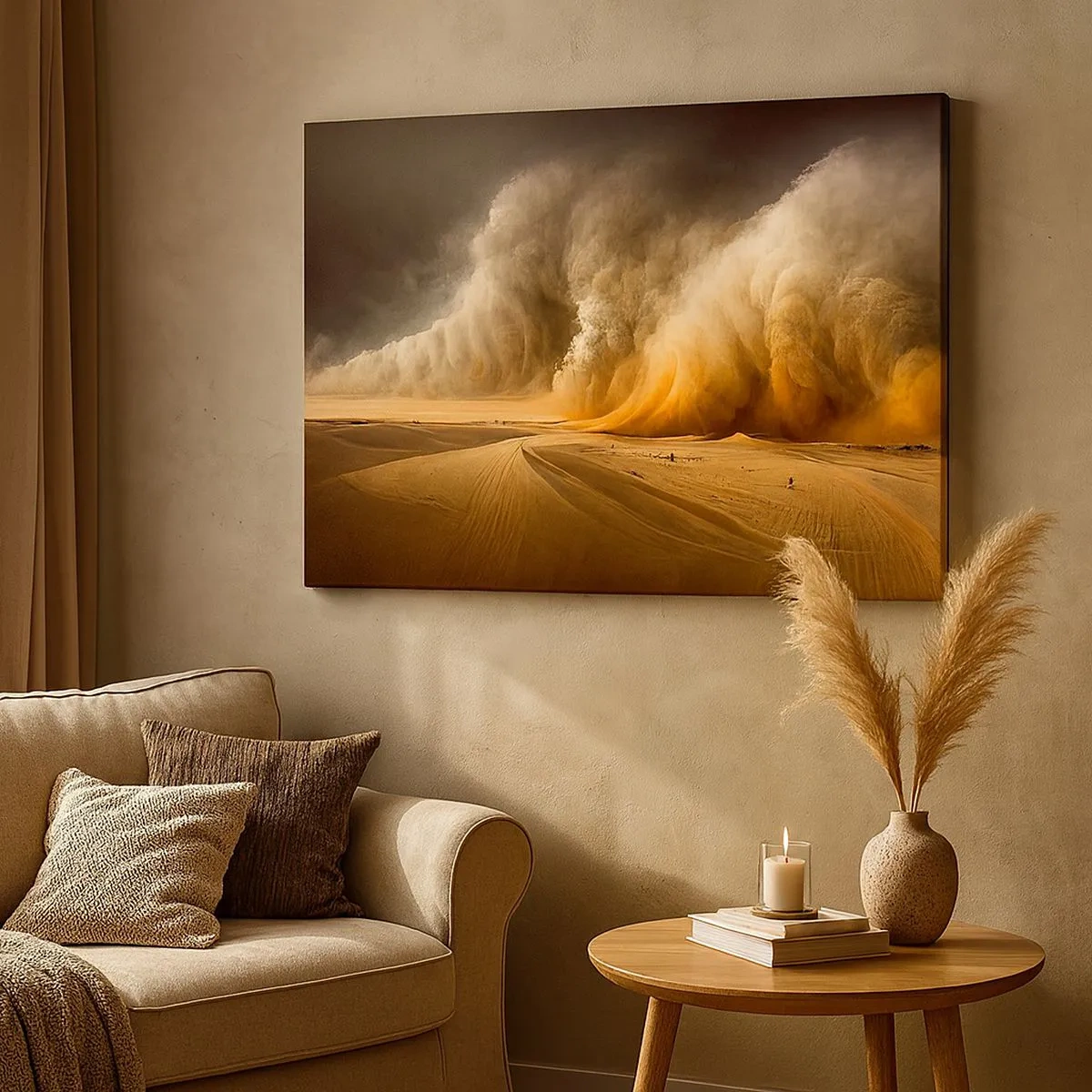 Quadro em tela - Impressionante tempestade de areia no deserto - 70x50cm - A Ira do Deserto - Decoração de parede moderna para a sala de estar e quarto ARTTOR