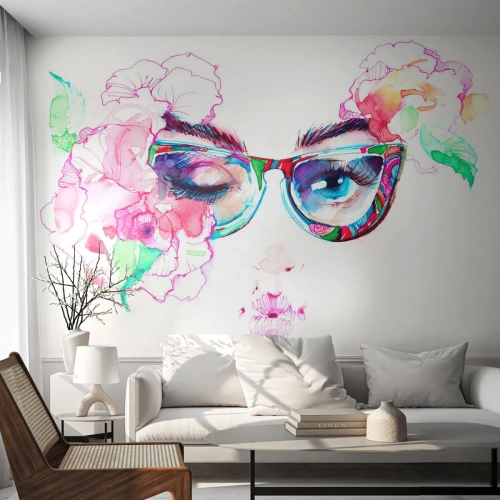 Papel de Parede Premium Sand - Uma promessa tentadora - Abstração, Olhos de Mulher, Copos - 100x70 cm