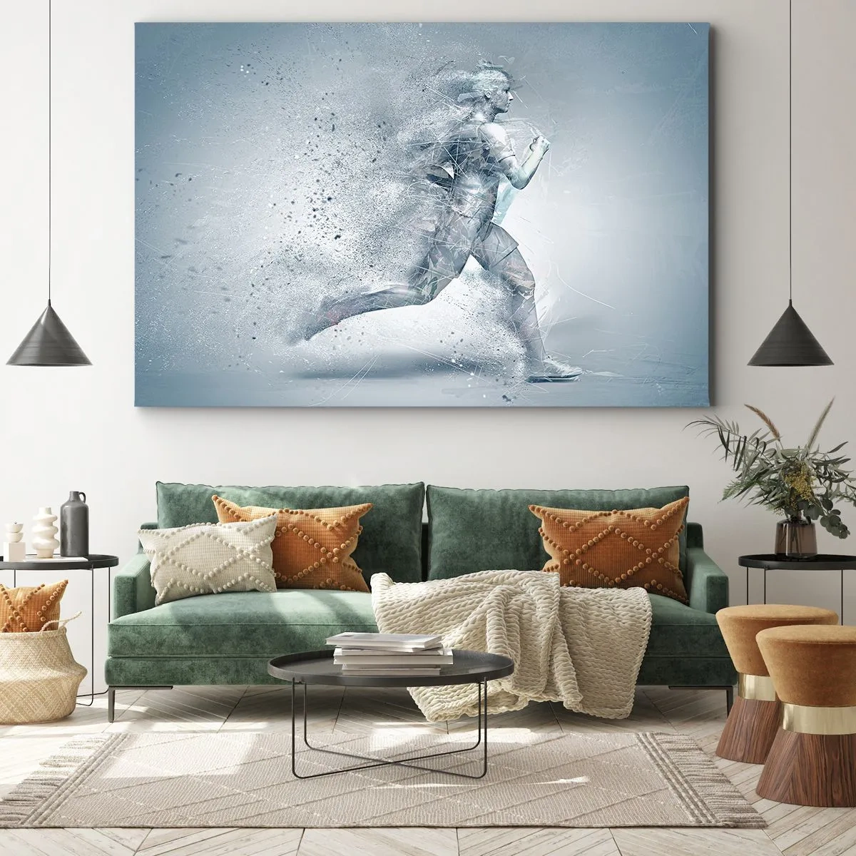 Quadro em tela - Uma figura dinâmica correndo em um estilo abstrato - 70x50cm - Energia limpa como um cristal - Decoração de parede moderna para a sala de estar e quarto ARTTOR