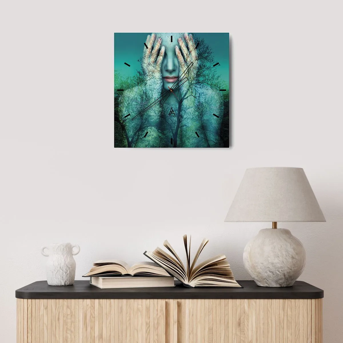 Relógio de parede - Relógio em vidro - Imersa em azul - 30x30 cm