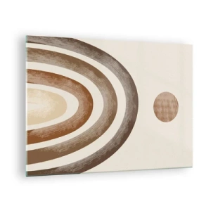 Quadro em vidro - Listras e círculos abstratos em tons de marrom - 70x50cm - Numa galáxia muito distante - Decoração de parede moderna para a sala de estar e quarto ARTTOR