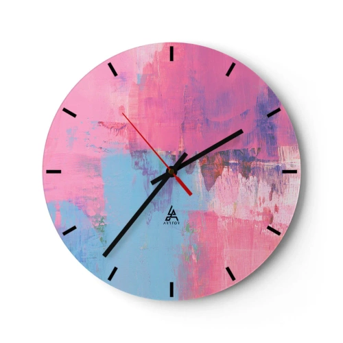 Relógio de parede - Relógio em vidro - Uma composição pictórica abstrata em tons de rosa e azul. - 30x30cm - Rosa, azul e uma pitada de luz - Decoração de parede moderna para a sala de estar, cozinha e quarto ARTTOR