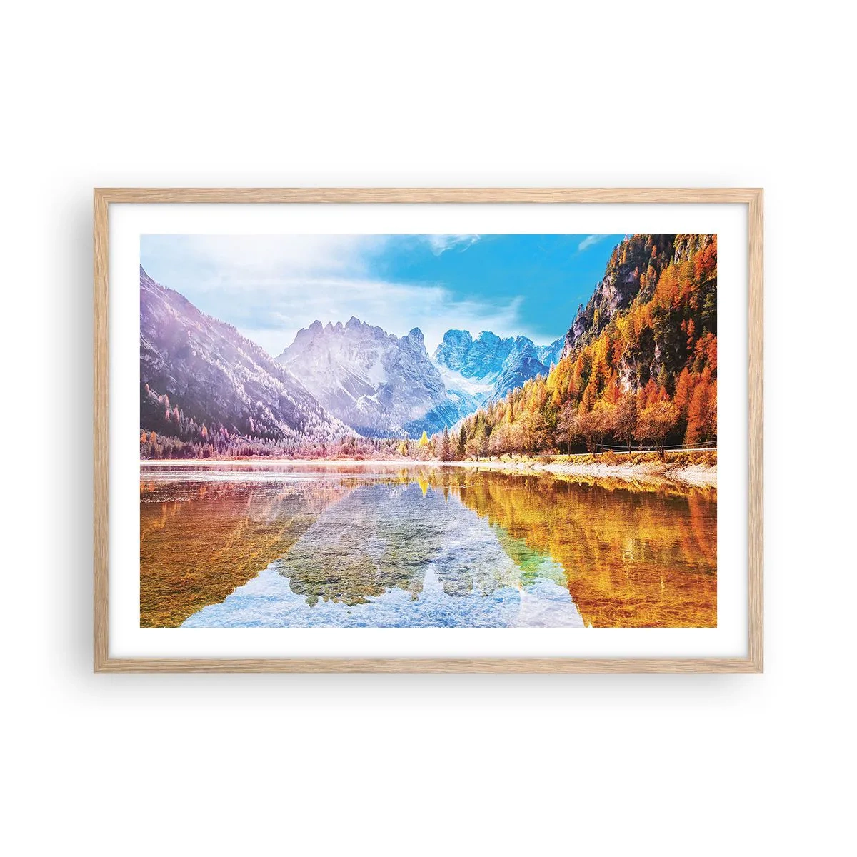 Pôster com moldura de carvalho claro - E nas montanhas é outono - 70x50 cm