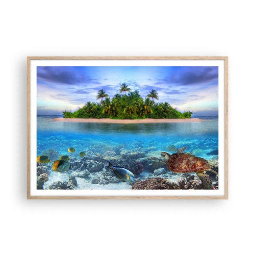 Pôster com moldura de carvalho claro - A Ilha Celestial lhe convida - 100x70 cm