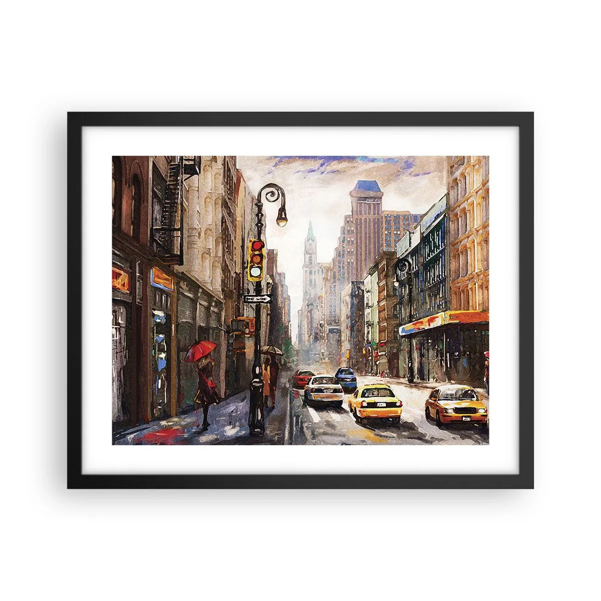 Pôster com moldura preta - Nova York – colorida também na chuva - 50x40 cm