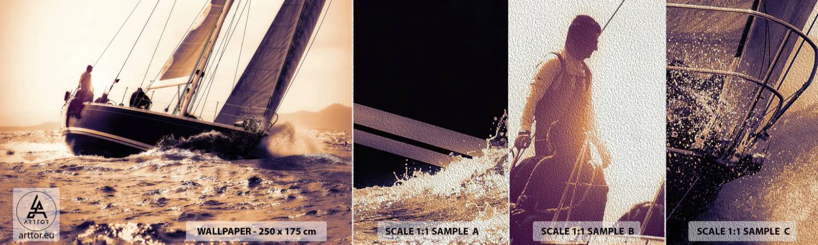 Amostra de papel de parede Premium Sand - A velejar, marujo - Iate, Mar, navegação - 100x30 cm