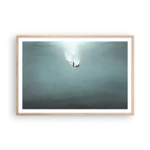 Pôster com moldura de carvalho claro - Nos braços do oceano - 91x61 cm