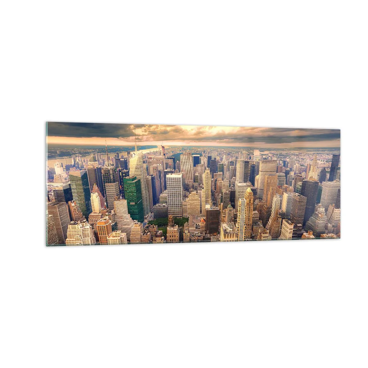 Quadro em vidro - Metrópole dourada - 140x50 cm