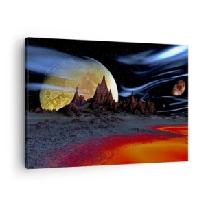 Quadro em tela - Uma paisagem fantástica com planetas e paisagens vulcânicas - 70x50cm - Mundo desconhecido - Decoração de parede moderna para a sala de estar e quarto ARTTOR