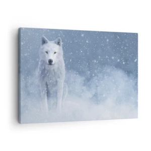 Quadro em tela - Lobo branco em um cenário nevado - 70x50cm - No espírito de inverno - Decoração de parede moderna para a sala de estar e quarto ARTTOR