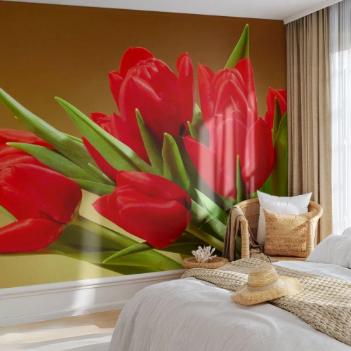 Papel de Parede Premium Sand - Um ramo de alegria primaveril - Flores, Tulipas, Buquê de flores - 100x70 cm