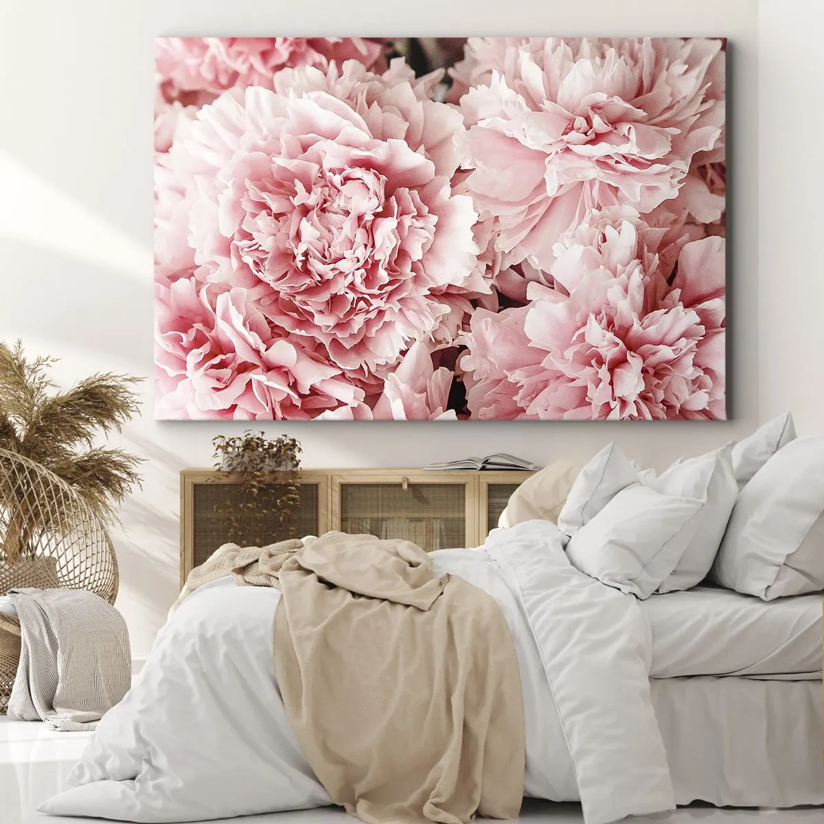Quadro em tela - Peônias rosas sutis em um ambiente delicado - 70x50cm - Sonho rosa - Decoração de parede moderna para a sala de estar e quarto ARTTOR