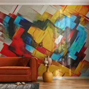 Papel de Parede Standard Eco - Composição abstrata de formas geométricas e cores - 100x70cm - Camadas multicoloridas - Decoração de parede moderna para a sala de estar e quarto ARTTOR