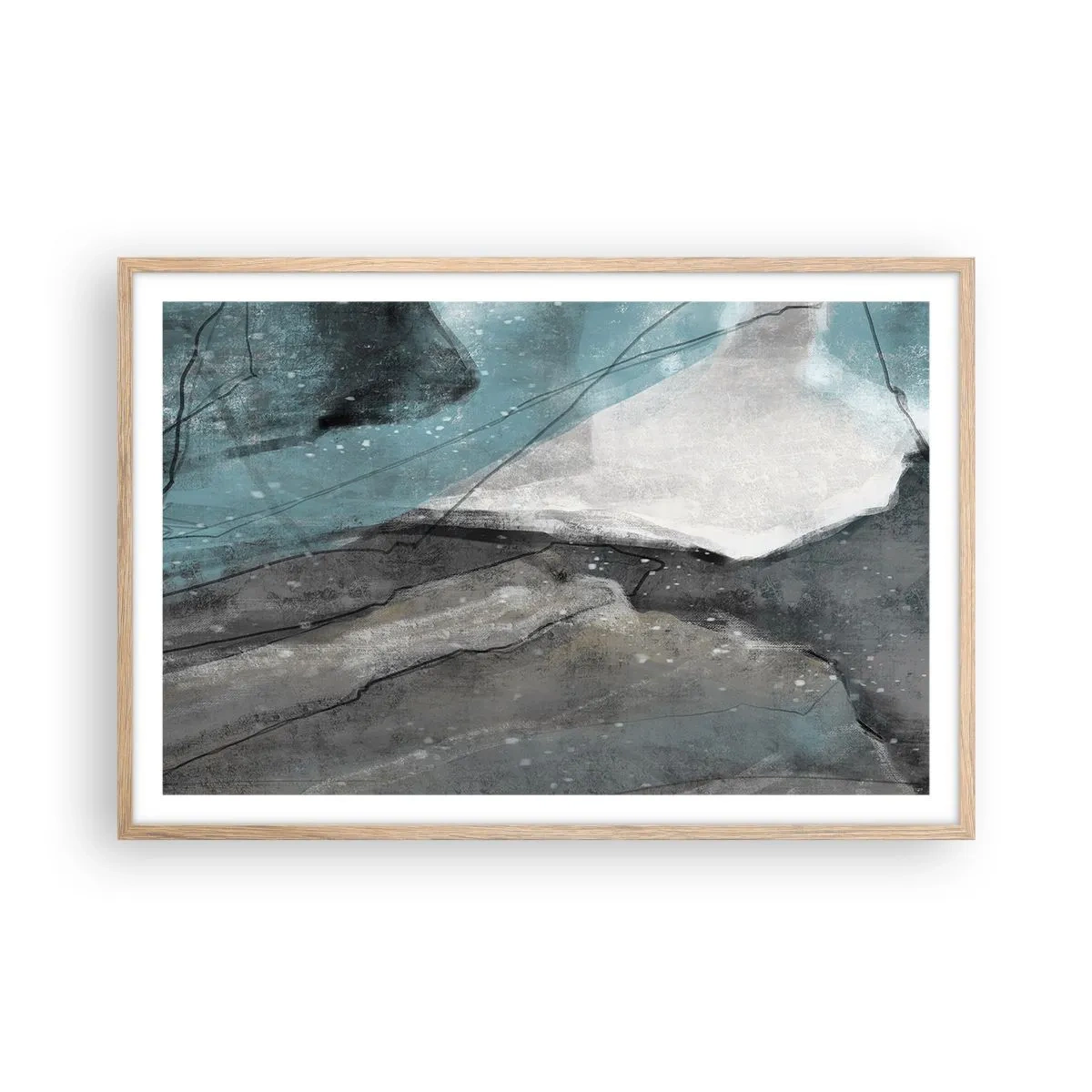 Pôster com moldura de carvalho claro - Resumo: rochas e gelo - 91x61 cm