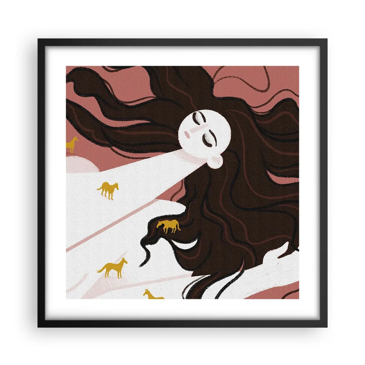 Pôster com moldura preta - Sonho com um cavalo dourado - 50x50 cm