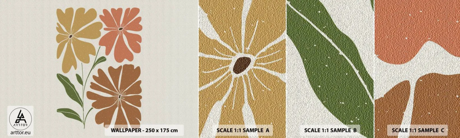 Amostra de Papel de Parede Standard Eco - Natureza e geometria - Boho, Flores, Minimalismo - 100x30 cm