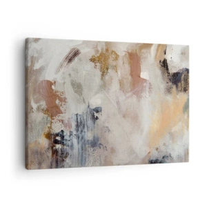 Quadro em tela - Manchas abstratas em tons suaves de bege e dourado - 70x50cm - Abstração enevoada - Decoração de parede moderna para a sala de estar e quarto ARTTOR