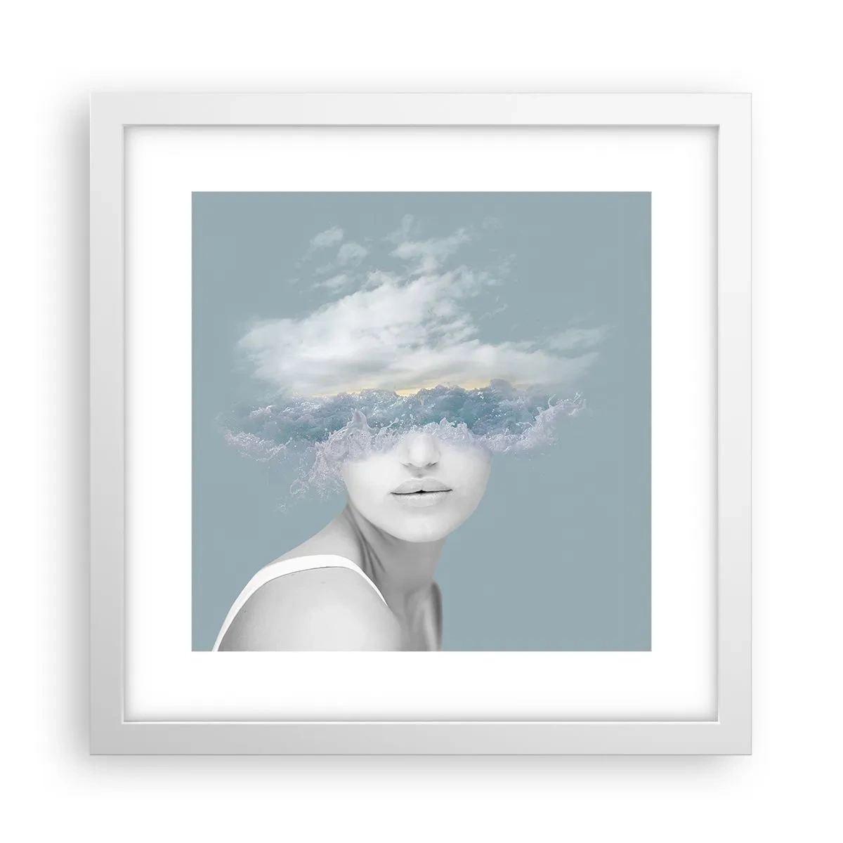Pôster em moldura branca - Com a cabeça nas nuvens - 30x30 cm