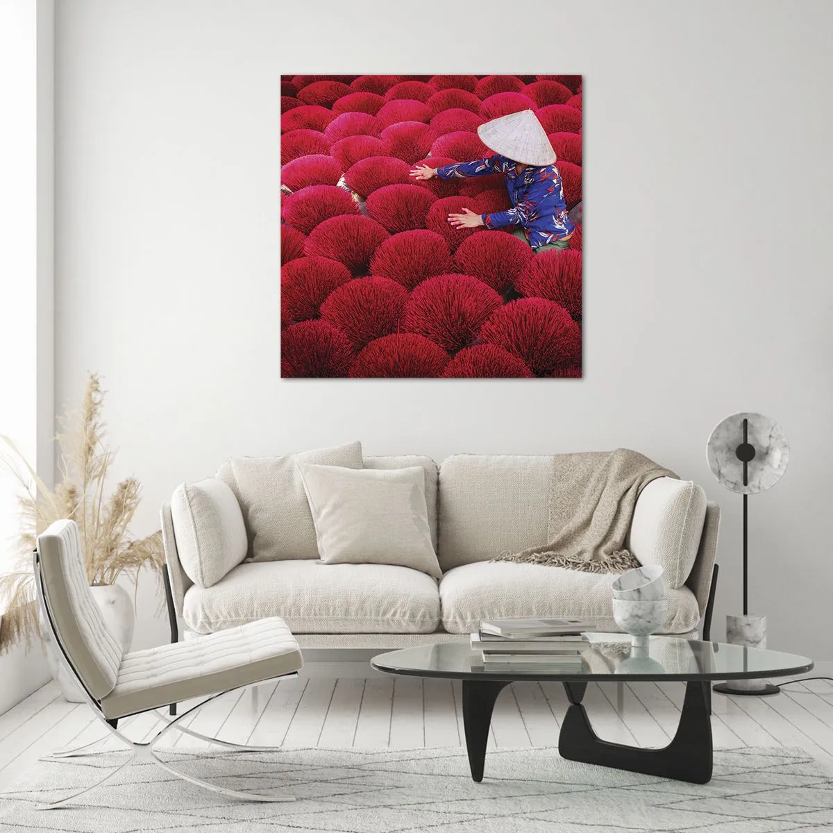 Quadro em vidro - No campo de arroz - 40x40 cm