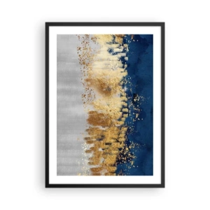 Pôster com moldura preta - Uma composição abstrata em tons de azul marinho, dourado e prata - 50x70cm - Uma composição moderna com brilho - Decoração de parede moderna para a sala de estar e quarto ARTTOR