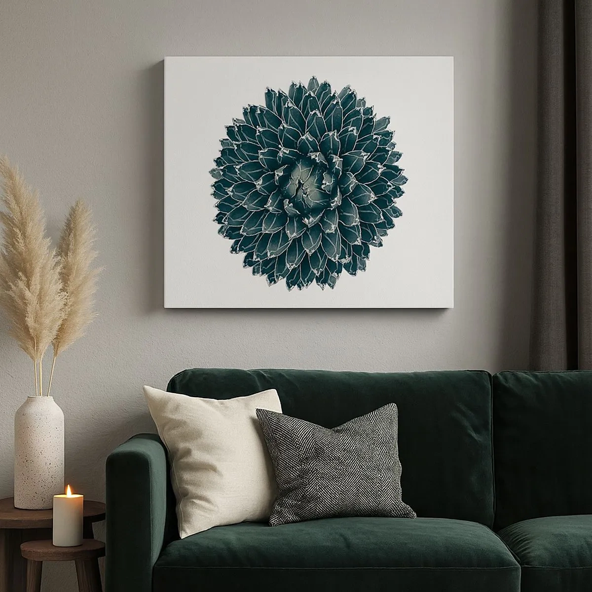 Quadro em tela - Planta suculenta simétrica em fundo branco - 70x50cm - Estrela do Deserto - Decoração de parede moderna para a sala de estar e quarto ARTTOR