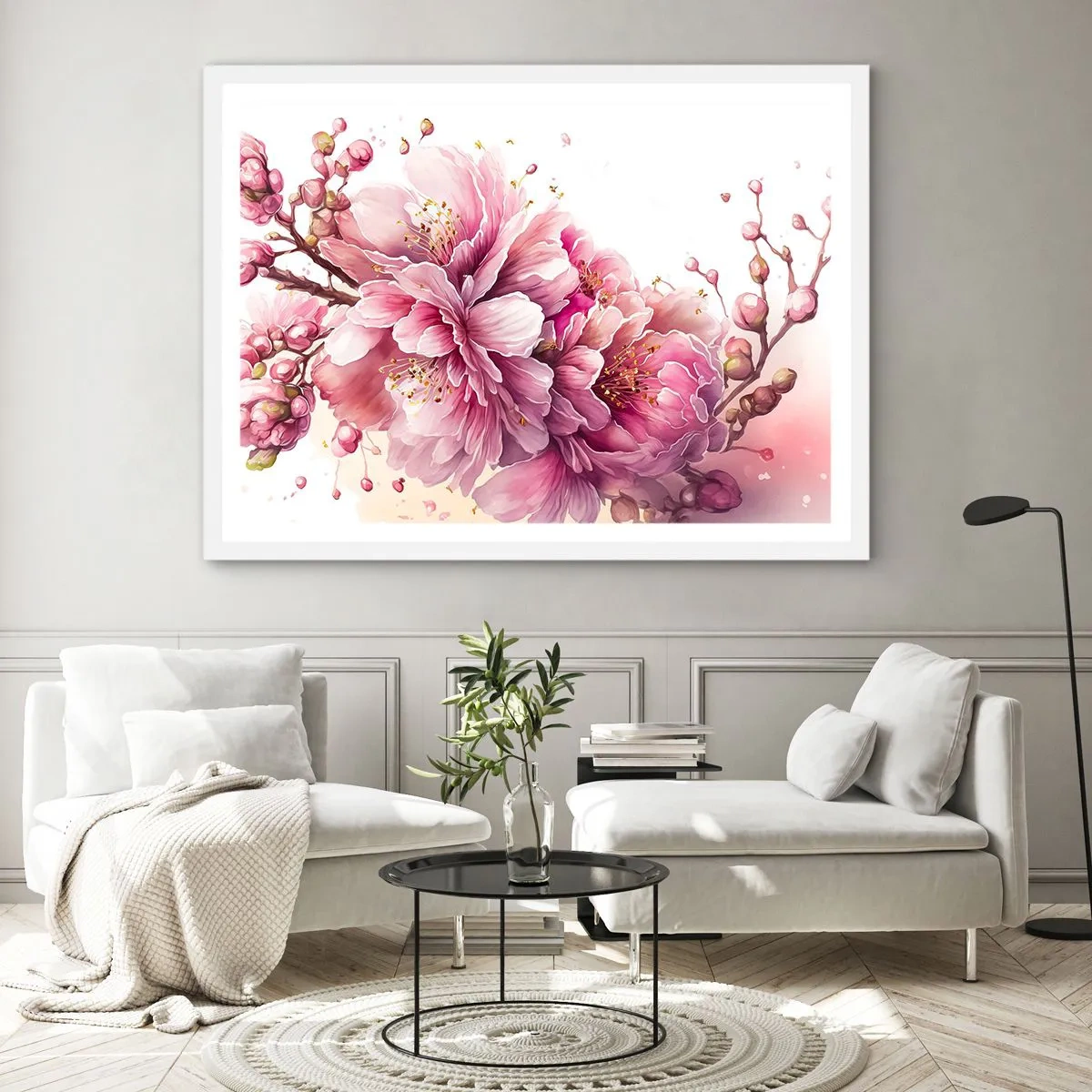 Pôster em moldura branca - Flor de cerejeira - 70x50 cm