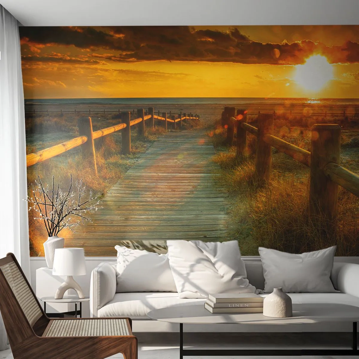 Papel de Parede Autocolante Deluxe Sticker - Banhado em ouro antigo - Paisagem, Mar, Descida à Praia - 250x175 cm