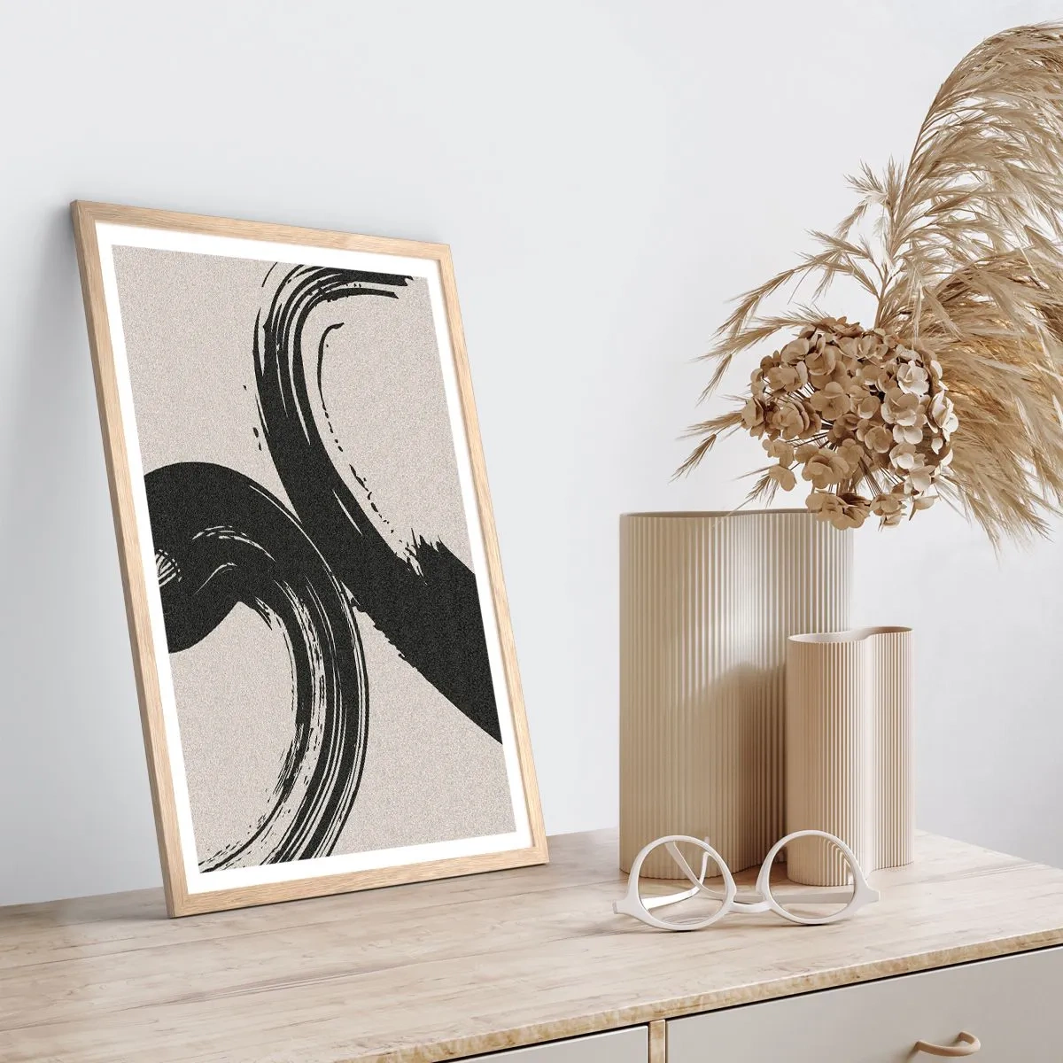 Pôster com moldura de carvalho claro - Varrer e circular - 40x50 cm