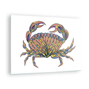 Quadro em vidro - Ilustração de um caranguejo colorido em estilo geométrico - 70x50cm - Joias do mar - Decoração de parede moderna para a sala de estar e quarto ARTTOR