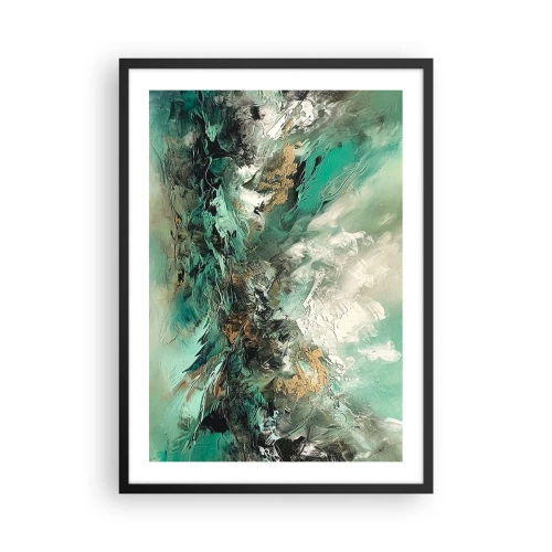 Pôster com moldura preta - Composição abstrata em tons de verde e dourado - 50x70cm - Surf esmeralda e preto - Decoração de parede moderna para a sala de estar e quarto ARTTOR
