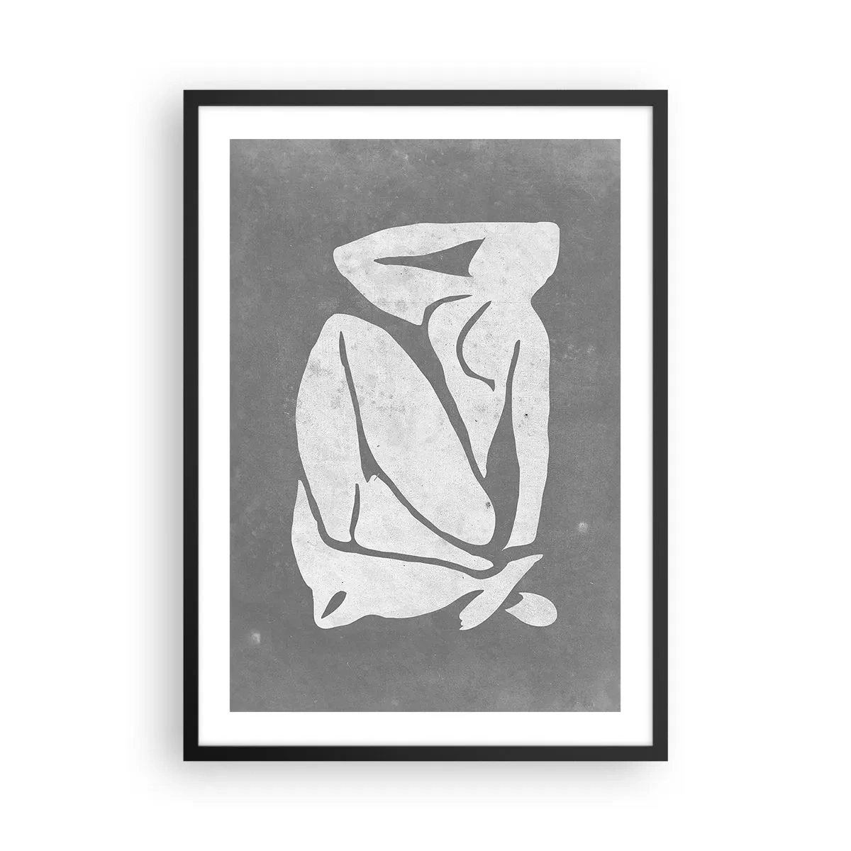Pôster com moldura preta - Uma silhueta minimalista de uma mulher em tons de cinza - 50x70cm - Nos pensamentos - Decoração de parede moderna para a sala de estar e quarto ARTTOR