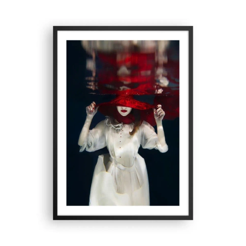 Pôster com moldura preta - Uma mulher com um chapéu vermelho está submersa na água. - 50x70cm - Demônio do Pântano - Decoração de parede moderna para a sala de estar e quarto ARTTOR