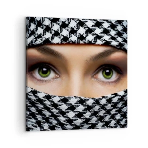 Quadro em tela - Retrato de uma beleza velada de olhos verdes - 50x50 cm