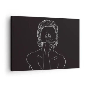 Quadro em tela - Silhueta minimalista de uma mulher em um fundo preto - 70x50cm - A beleza floresce em silêncio - Decoração de parede moderna para a sala de estar e quarto ARTTOR