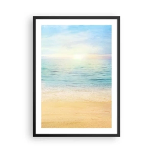 Pôster com moldura preta - Vista tranquila da praia e do mar ao nascer do sol - 50x70cm - Grande azul - Decoração de parede moderna para a sala de estar e quarto ARTTOR
