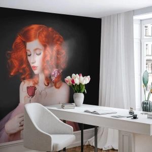 Papel de Parede Premium Canvas - Em estilo barroco - Mulher, Modelo, Rosa - 100x70 cm