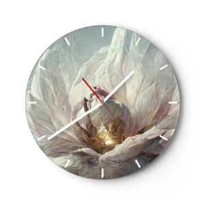 Relógio de parede - Relógio em vidro - Uma flor larga em tons claros com um centro brilhante - 30x30cm - Floresce uma vez a cada cem anos - Decoração de parede moderna para a sala de estar, cozinha e quarto ARTTOR