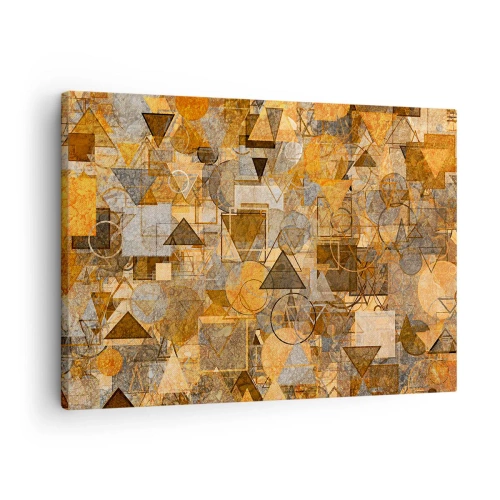 Quadro em tela - Padrões geométricos abstratos em tons de dourado - 70x50cm - O mundo em forma - Decoração de parede moderna para a sala de estar e quarto ARTTOR