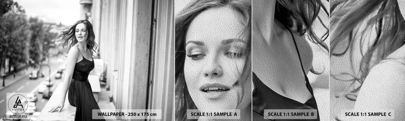 Amostra de papel de parede Premium Sand - Certamente uma parisiense - Mulher, Cidade, Arquitetura - 100x30 cm