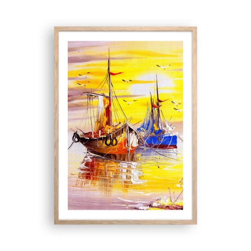 Pôster com moldura de carvalho claro - Um merecido descanso no porto - 50x70 cm