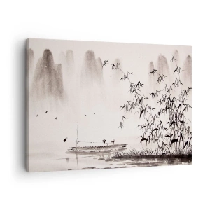 Quadro em tela - Uma paisagem minimalista no estilo oriental - 70x50cm - O silêncio dos campos de arroz - Decoração de parede moderna para a sala de estar e quarto ARTTOR