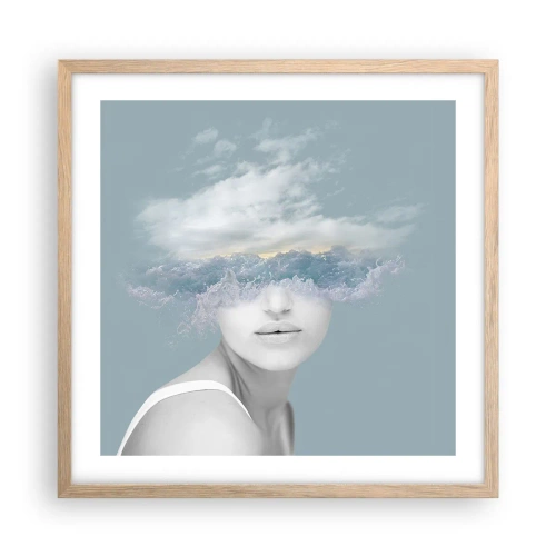 Pôster com moldura de carvalho claro - Com a cabeça nas nuvens - 50x50 cm