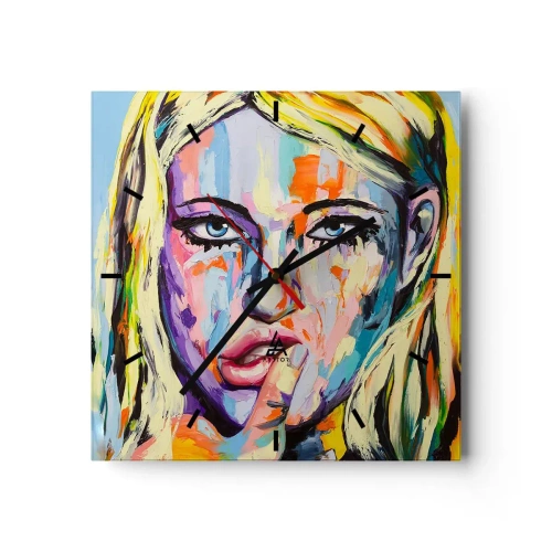 Relógio de parede - Relógio em vidro - Olhe-a diretamente nos olhos - 40x40 cm