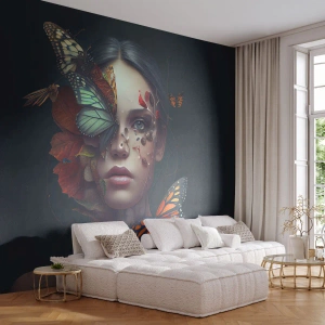 Papel de Parede Premium Sand - Uma metamorfose maravilhosa - Borboletas, Face, Mulher - 400x280 cm