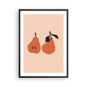 Pôster com moldura preta - Uma ilustração minimalista de duas peras em um fundo bege. - 50x70cm - A própria doçura - Decoração de parede moderna para a sala de estar e quarto ARTTOR