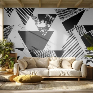 Papel de Parede Premium Canvas - Chuva de triângulos - Abstração, Gráficos, Preto e branco - 250x175 cm