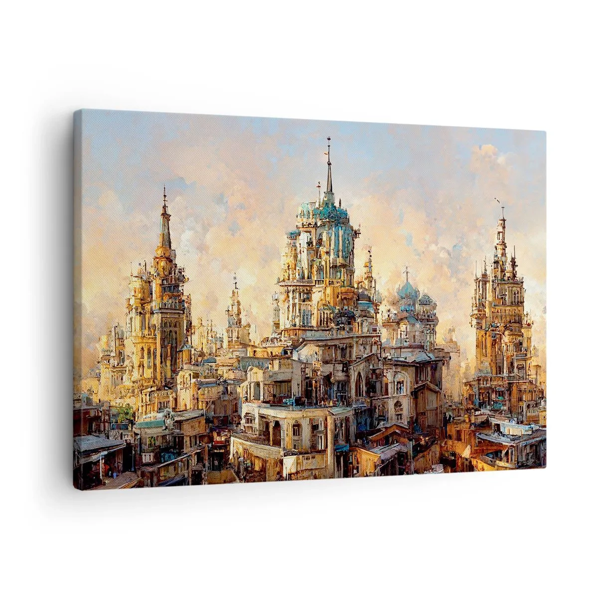 Quadro em tela - Torres arquitetônicas sob os raios do sol poente - 70x50cm - Cidade das cidades - Decoração de parede moderna para a sala de estar e quarto ARTTOR