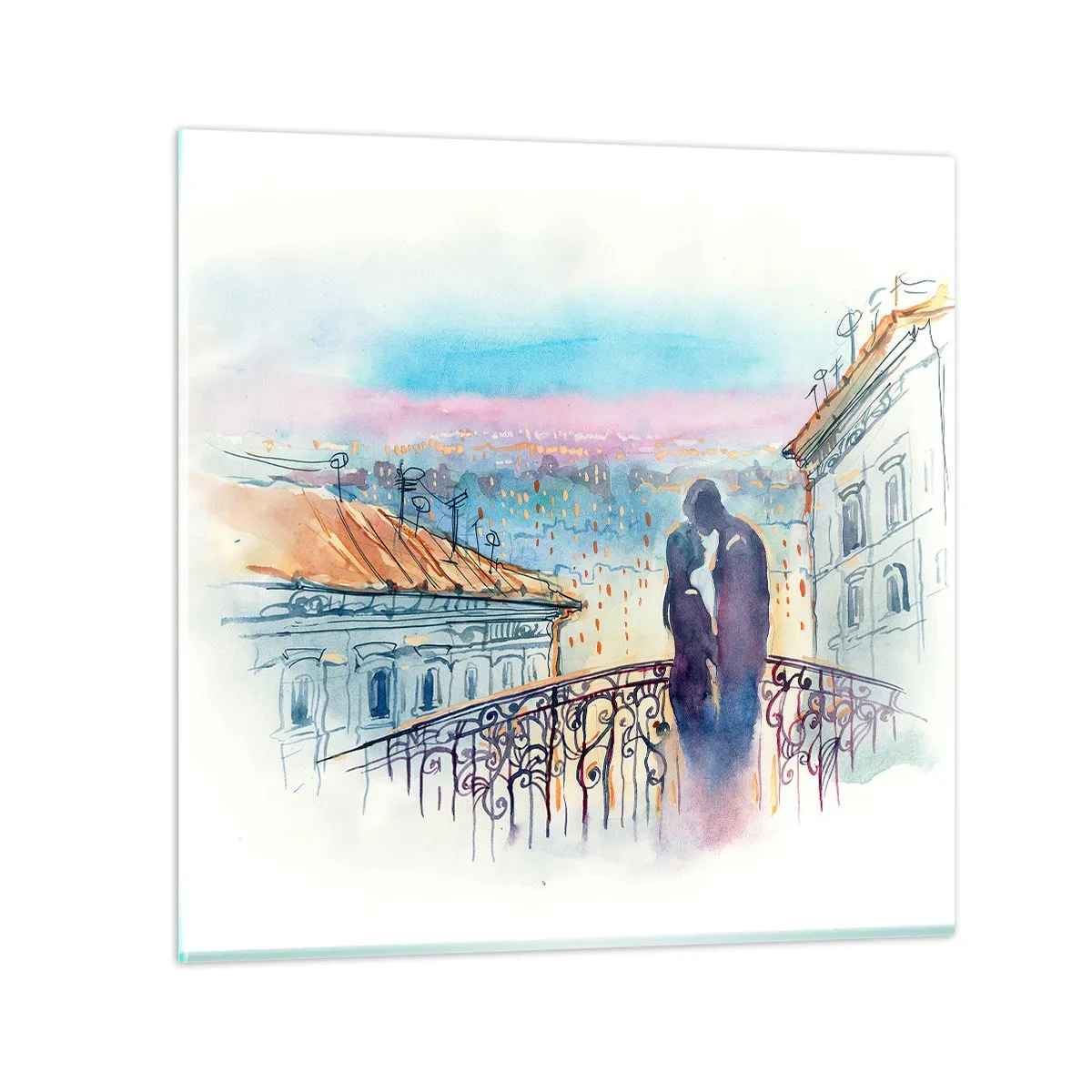 Quadro em vidro - Amantes parisienses - 40x40 cm