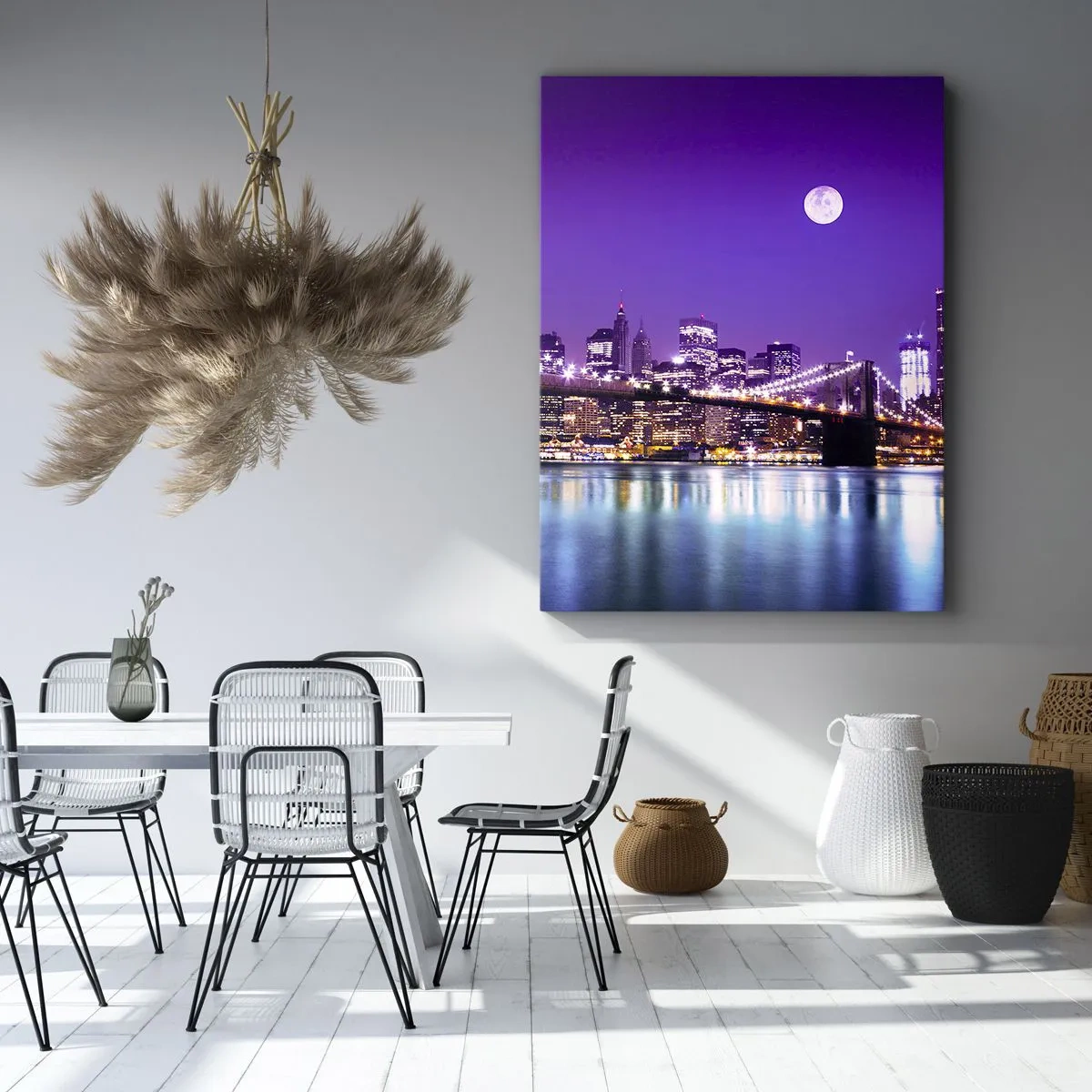 Quadro em tela - Luzes de uma grande cidade em roxo - 80x120 cm